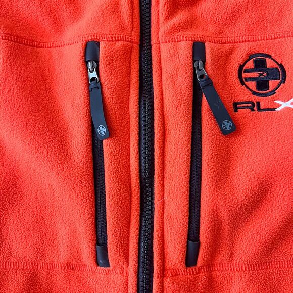 RLX Ralph Lauren Mens Sz Medium Fleece Full-Zip Vest Neon Orange Black - Picture 3 of 13